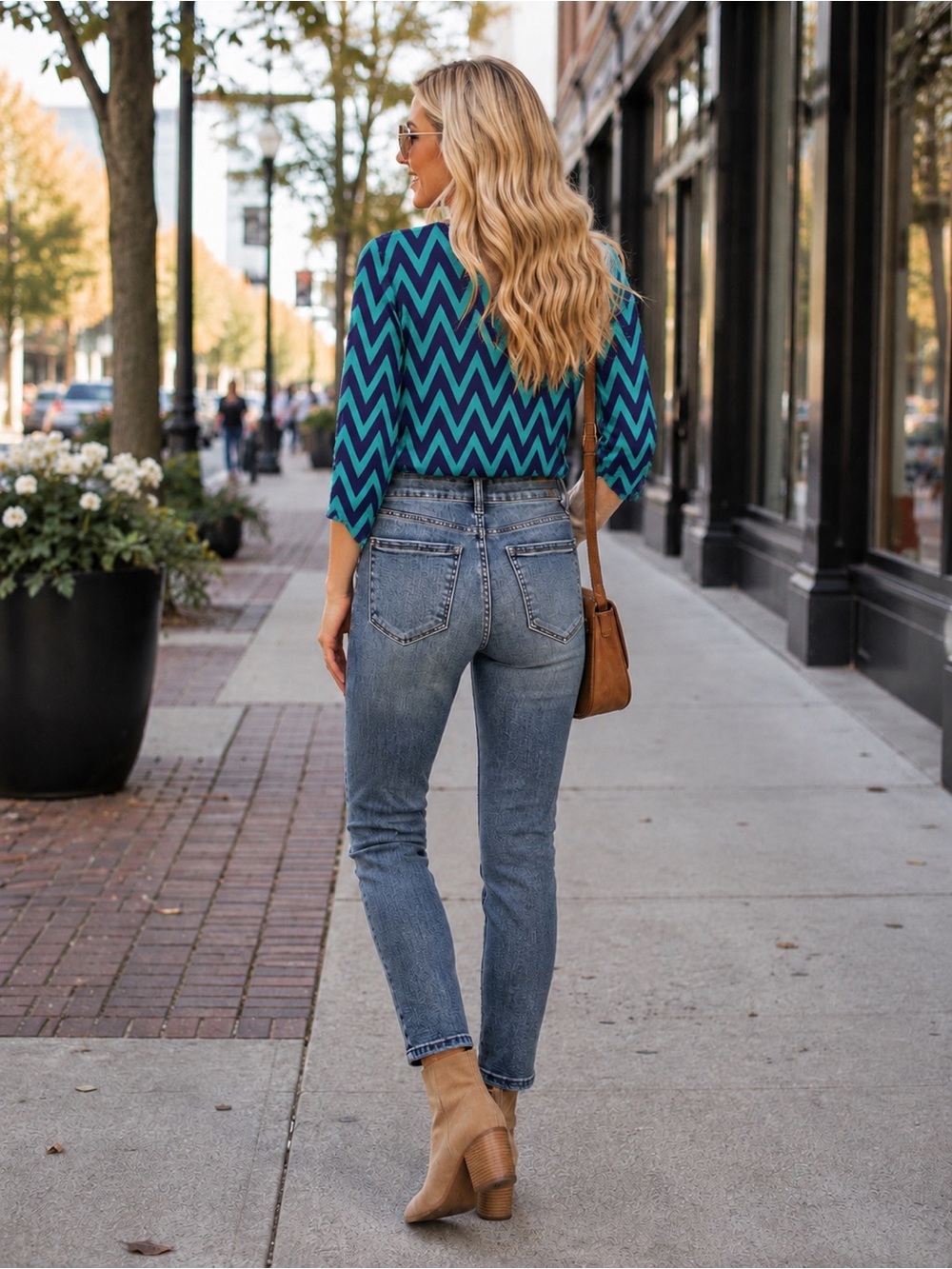 Bellino Teal Chevron Blouse - NWT